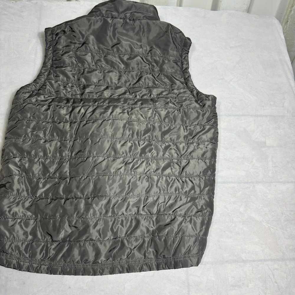 True Religion Mens Puffer Vest Jacket Gray Full-Zip Embroidered Logo Mock Neck L
